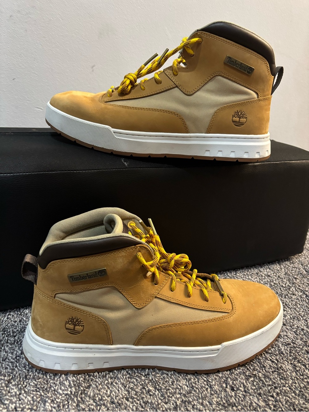 Timberland Men's Tan Nubuck Aspen High-Top Boots with Yellow Laces